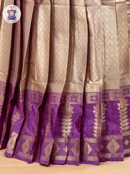 Purple & Copper - Girls Readymade Cotton Pavadai Sattai