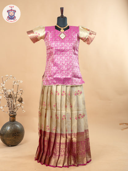 Pink & Gold - Girls Readymade Pavadai Sattai