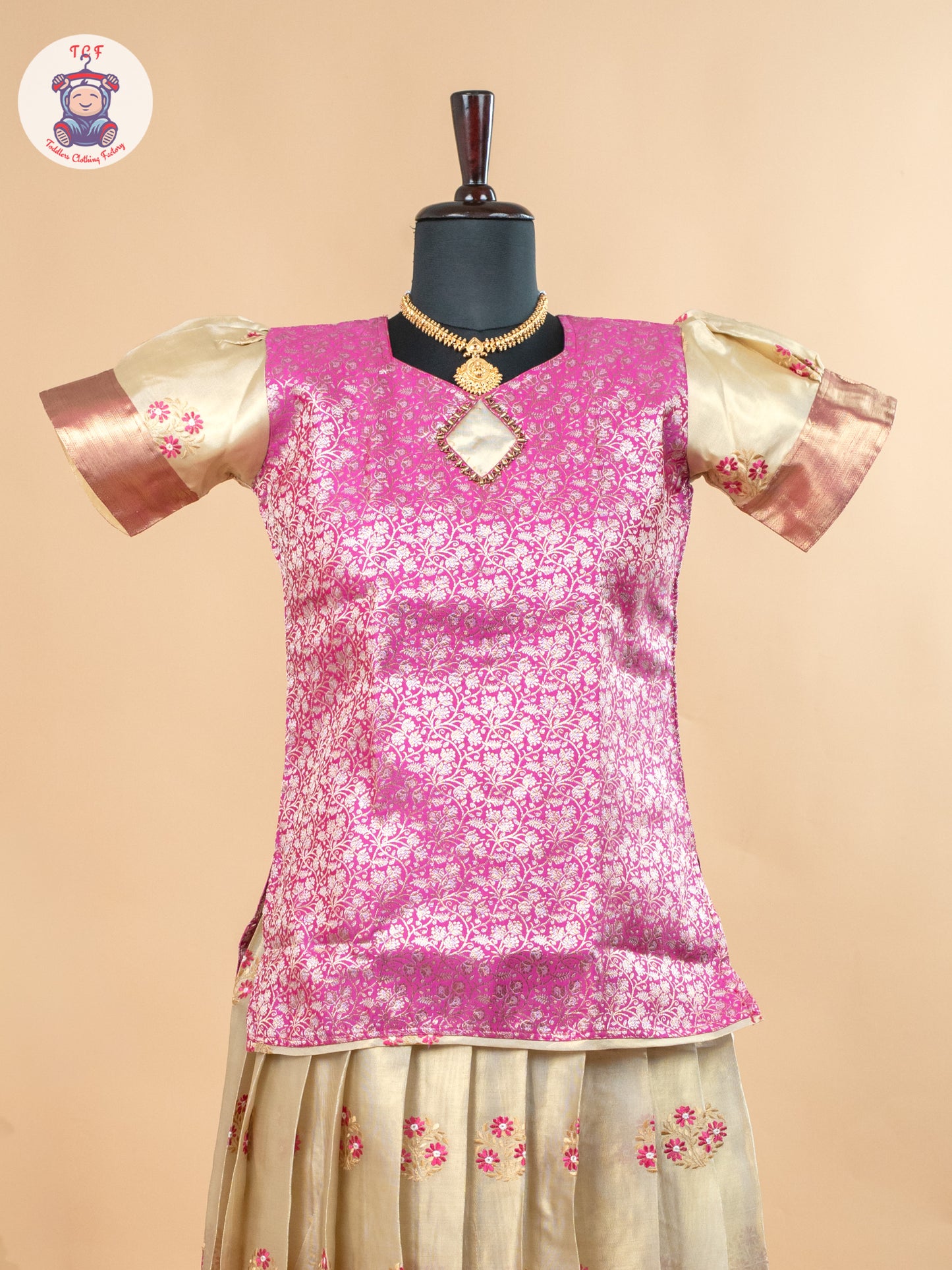 Pink & Gold - Girls Readymade Pavadai Sattai