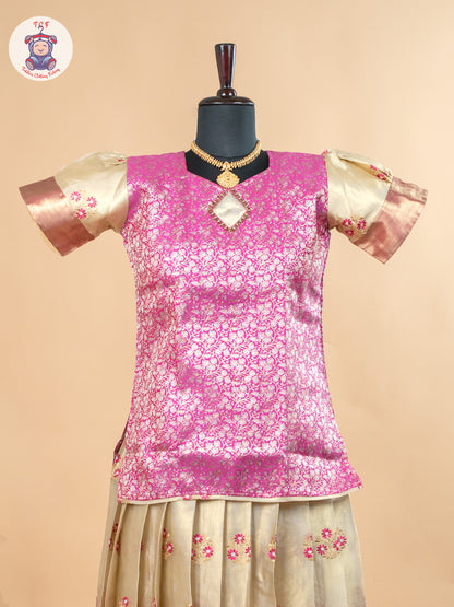 Pink & Gold - Girls Readymade Pavadai Sattai