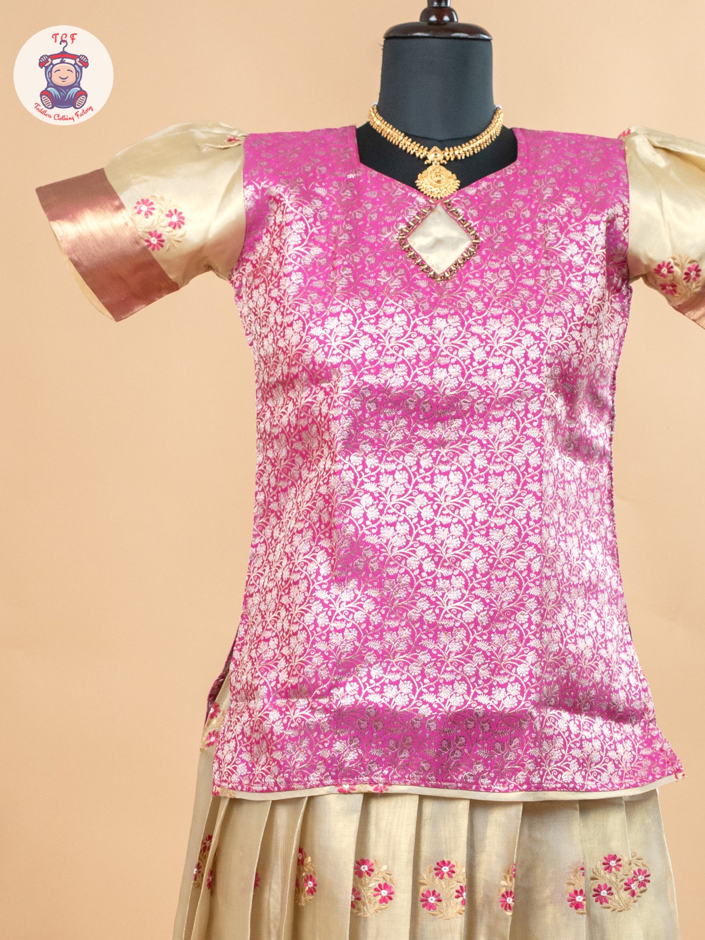 Pink & Gold - Girls Readymade Pavadai Sattai