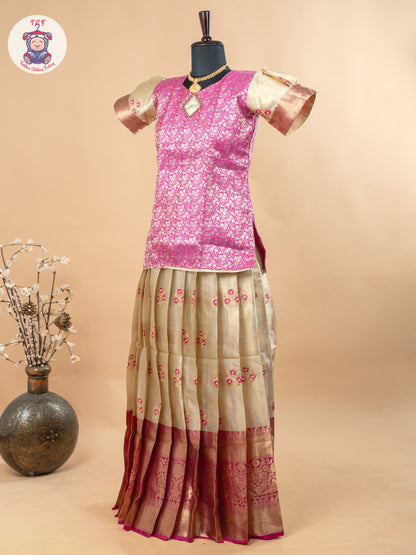 Pink & Gold - Girls Readymade Pavadai Sattai