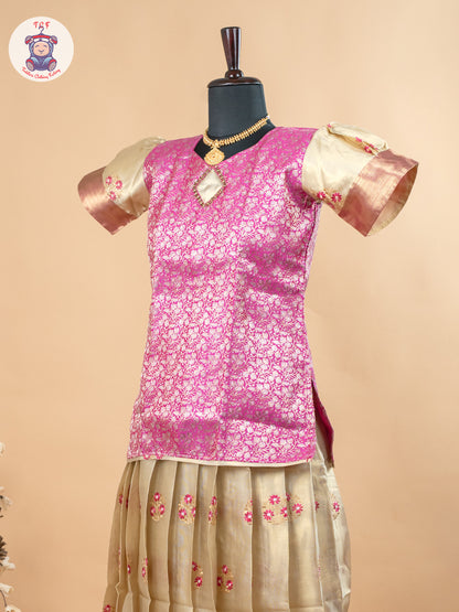 Pink & Gold - Girls Readymade Pavadai Sattai