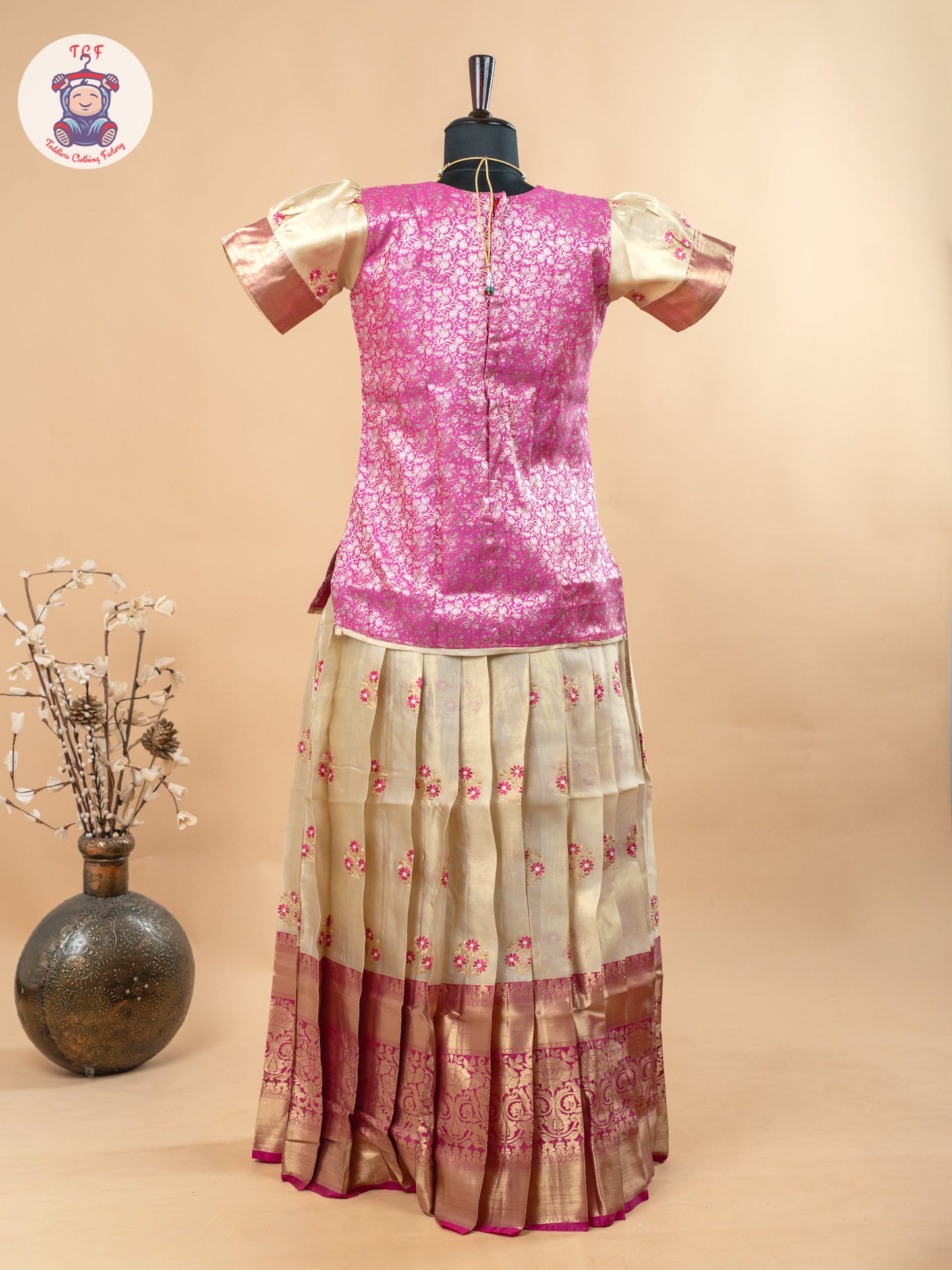 Pink & Gold - Girls Readymade Pavadai Sattai