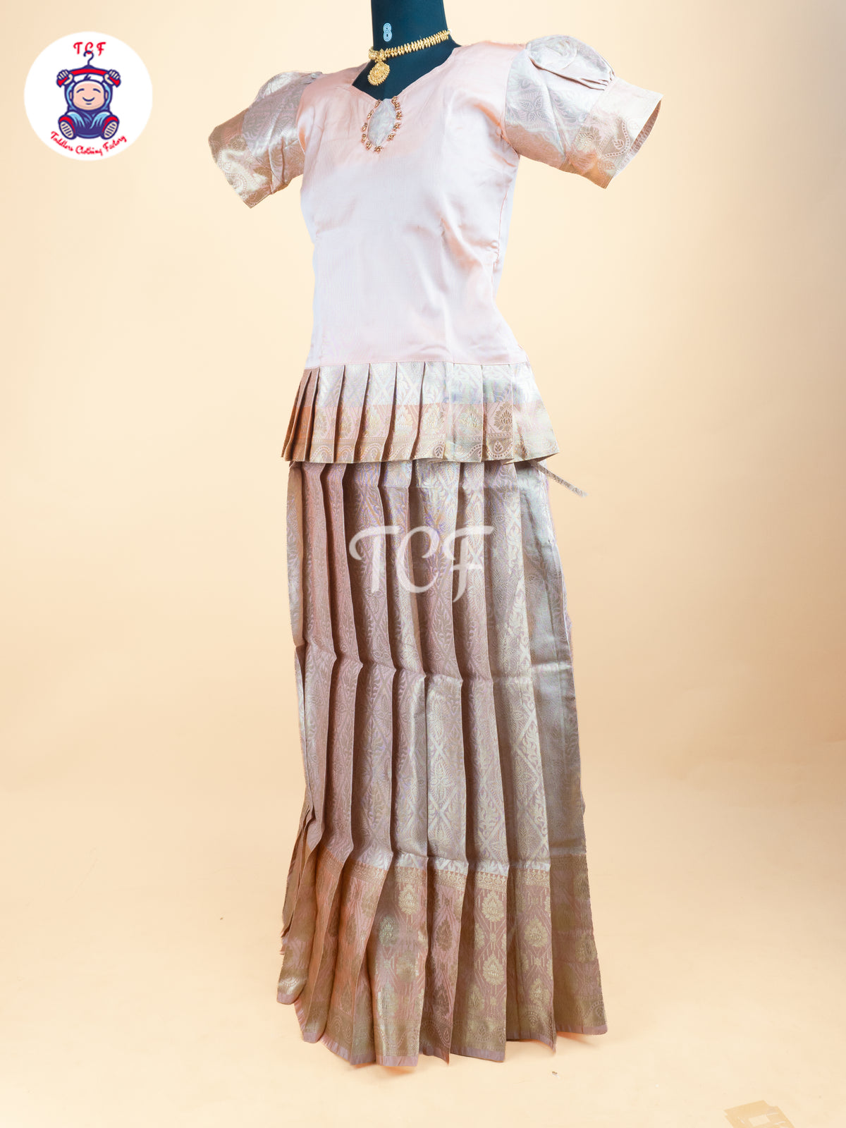 Peach - Girls Readymade Pavadai Sattai