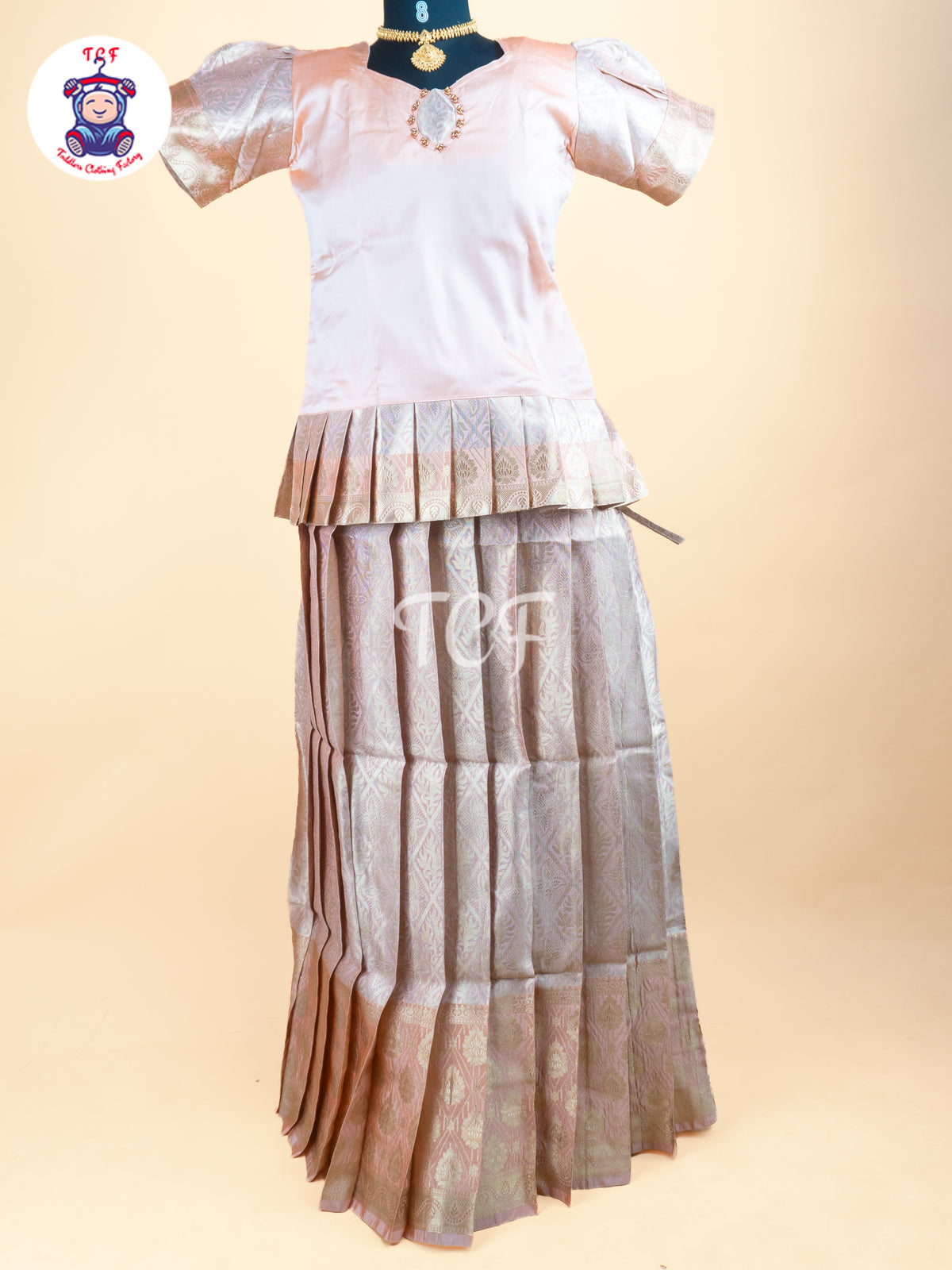 Peach - Girls Readymade Pavadai Sattai