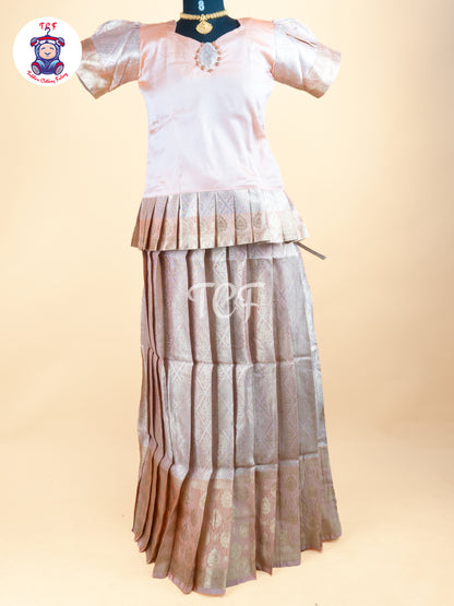 Peach - Girls Readymade Pavadai Sattai
