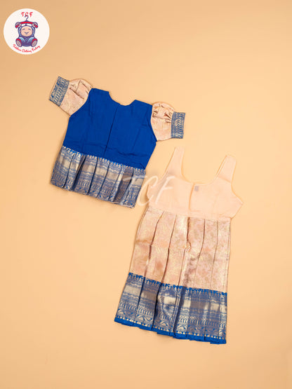 Royal Blue & Peach - Two Tone Printed Pavadai Sattai