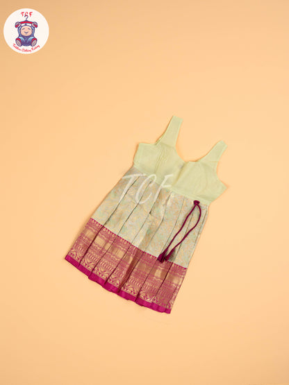 Majentha & Light Green - Two Tone Printed Pavadai Sattai