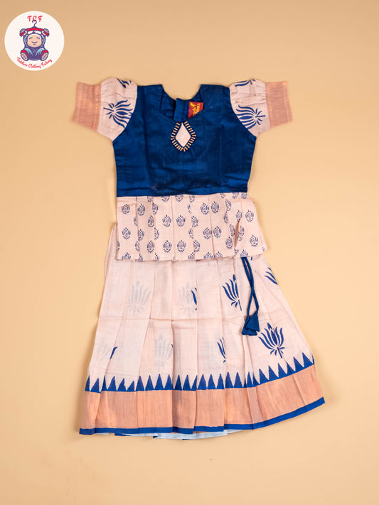 Blue & Copper - Girls Readymade Pattu Pavadai