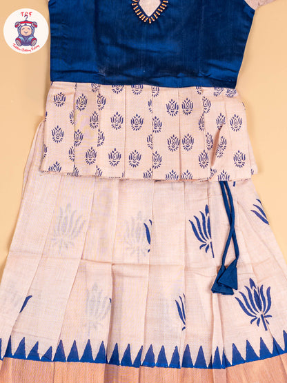 Blue & Copper - Girls Readymade Pattu Pavadai