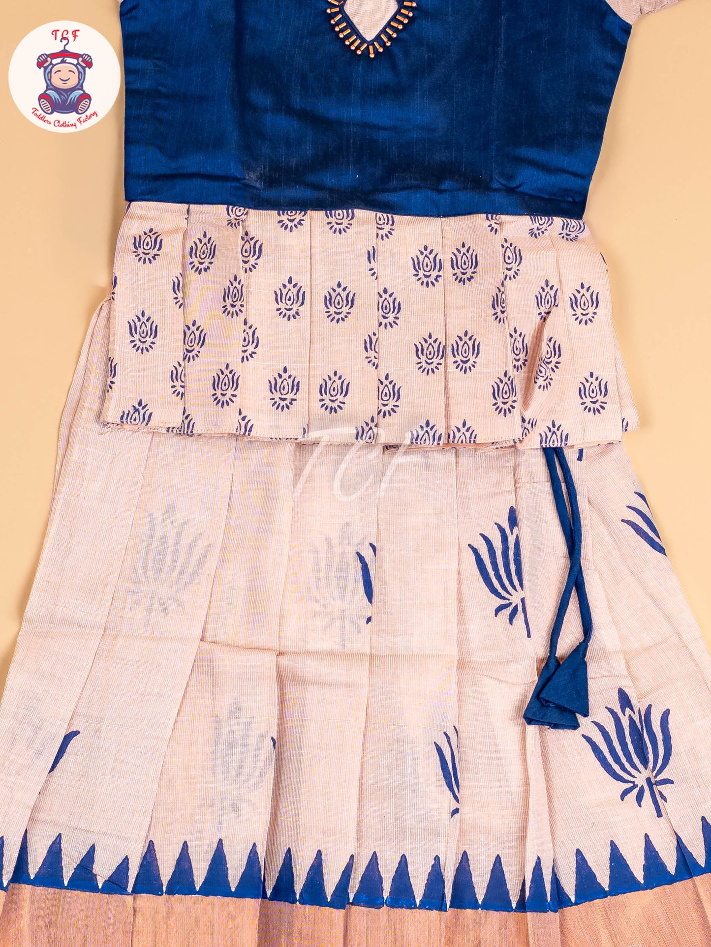 Blue & Copper - Girls Readymade Pattu Pavadai