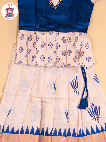 Blue & Copper - Girls Readymade Pattu Pavadai