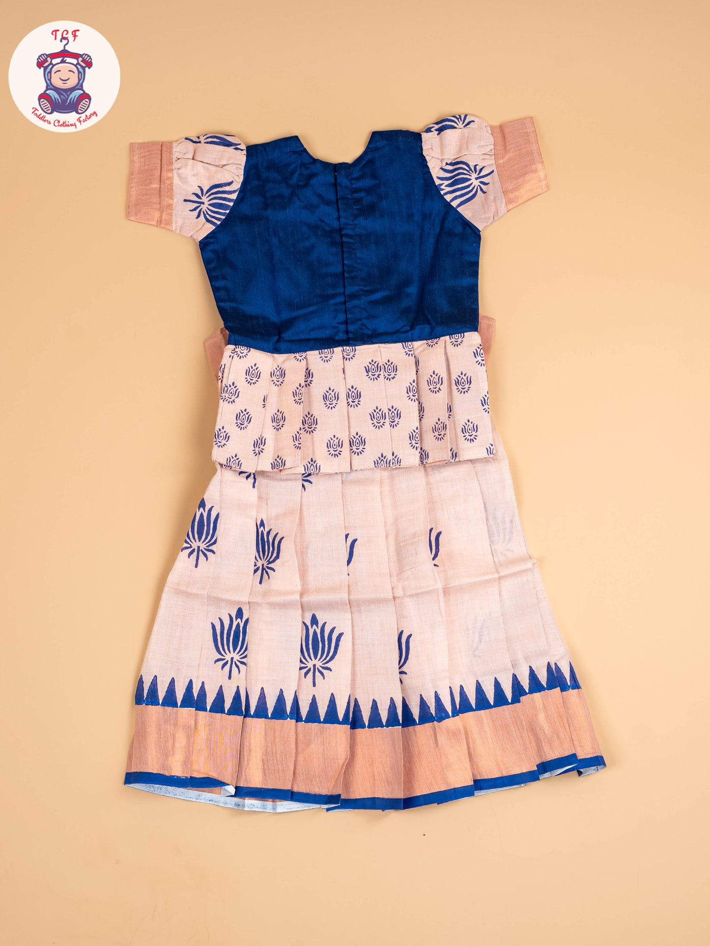 Blue & Copper - Girls Readymade Pattu Pavadai