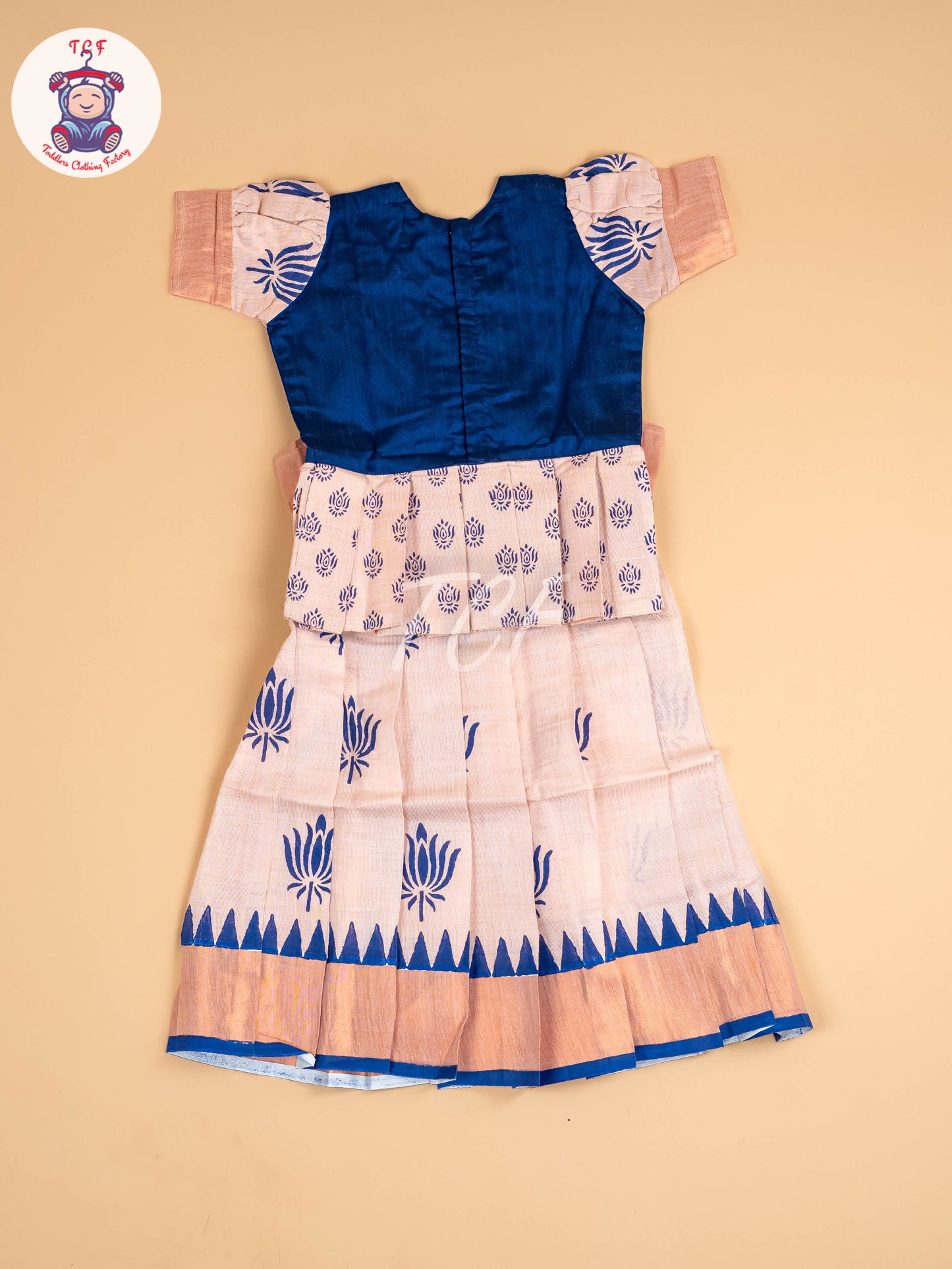 Blue & Copper - Girls Readymade Pattu Pavadai
