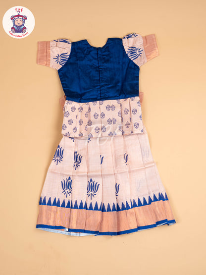 Blue & Copper - Girls Readymade Pattu Pavadai