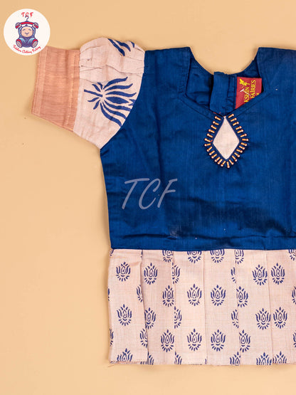 Blue & Copper - Girls Readymade Pattu Pavadai