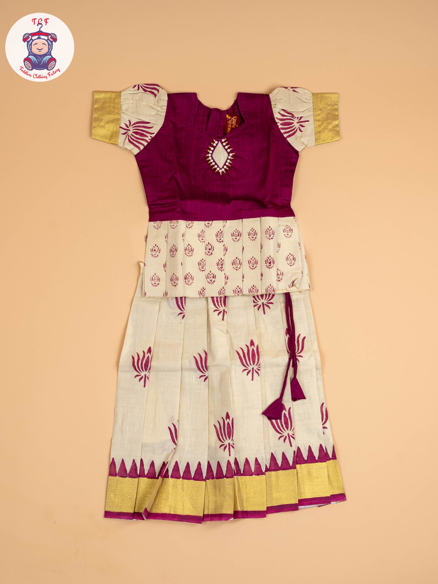 Maroon & Copper- Girls Readymade Pattu Pavadai