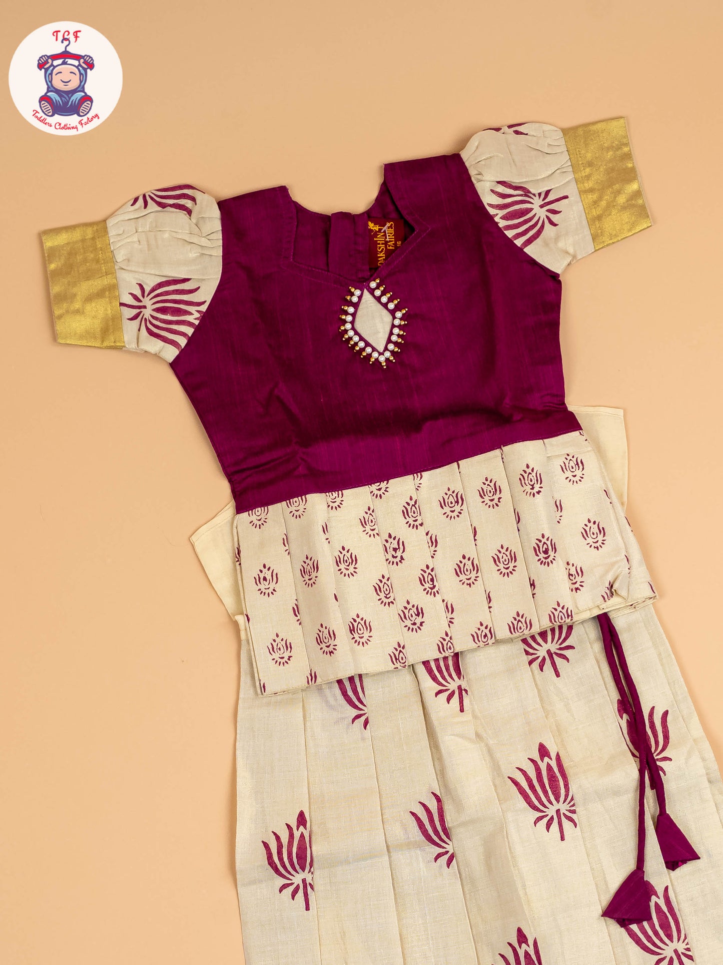 Maroon & Copper- Girls Readymade Pattu Pavadai