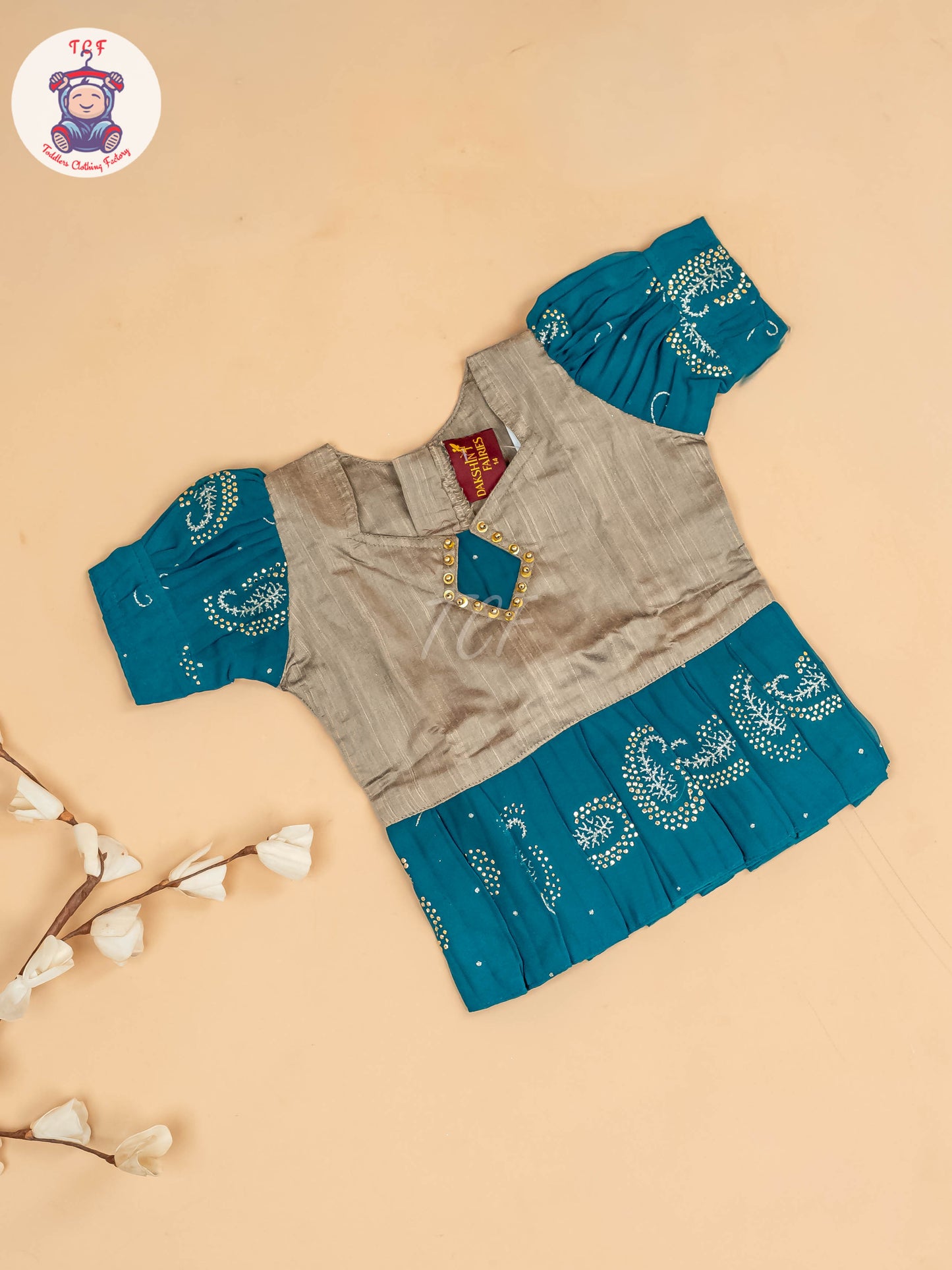 Grey & Light Green - Girls Georgette Pavadai Sattai