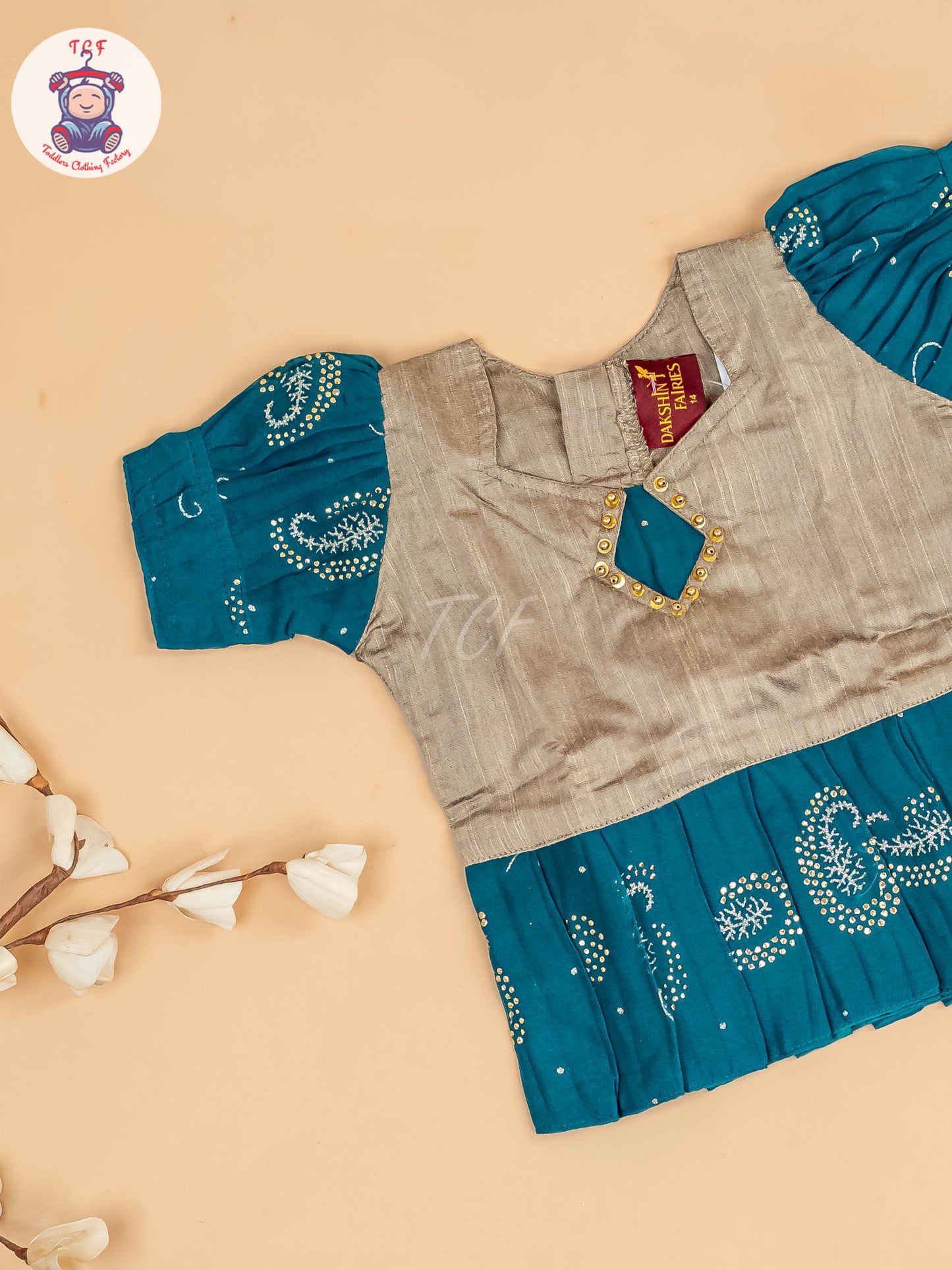 Grey & Light Green - Girls Georgette Pavadai Sattai