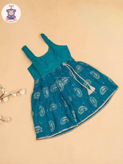 Grey & Light Green - Girls Georgette Pavadai Sattai