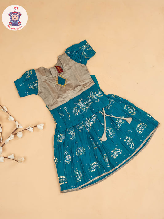 Grey & Light Green - Girls Georgette Pavadai Sattai