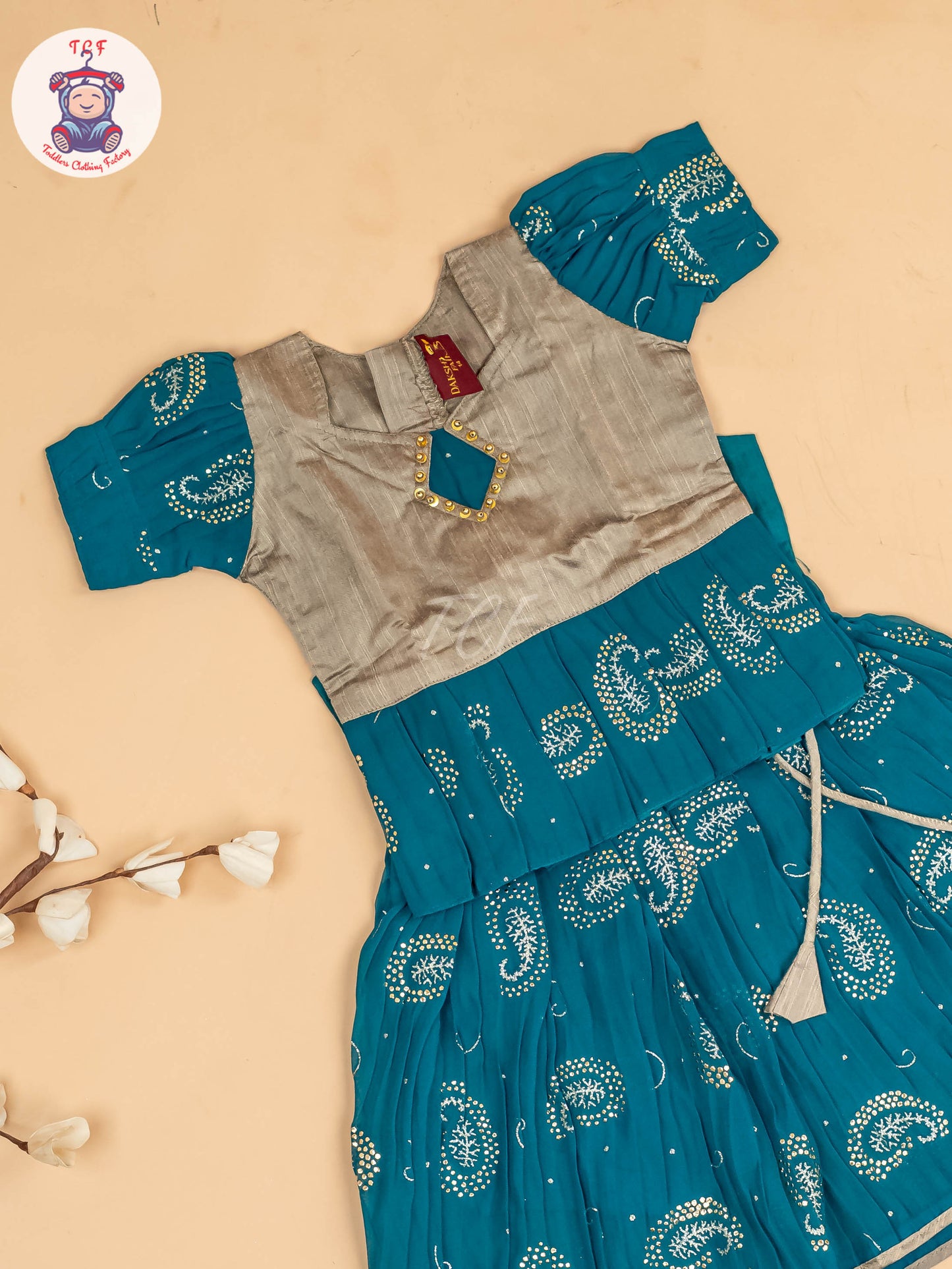 Grey & Light Green - Girls Georgette Pavadai Sattai