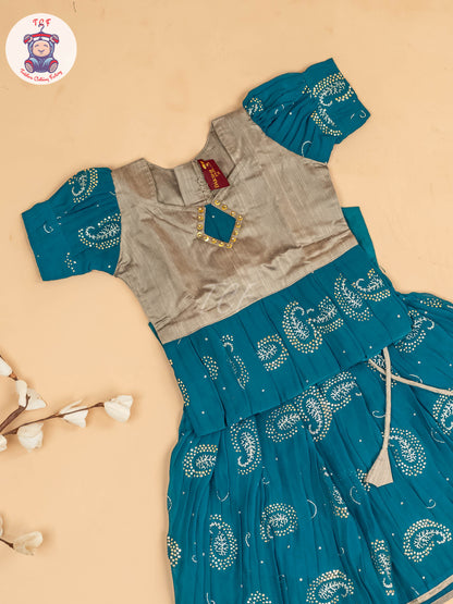 Grey & Light Green - Girls Georgette Pavadai Sattai