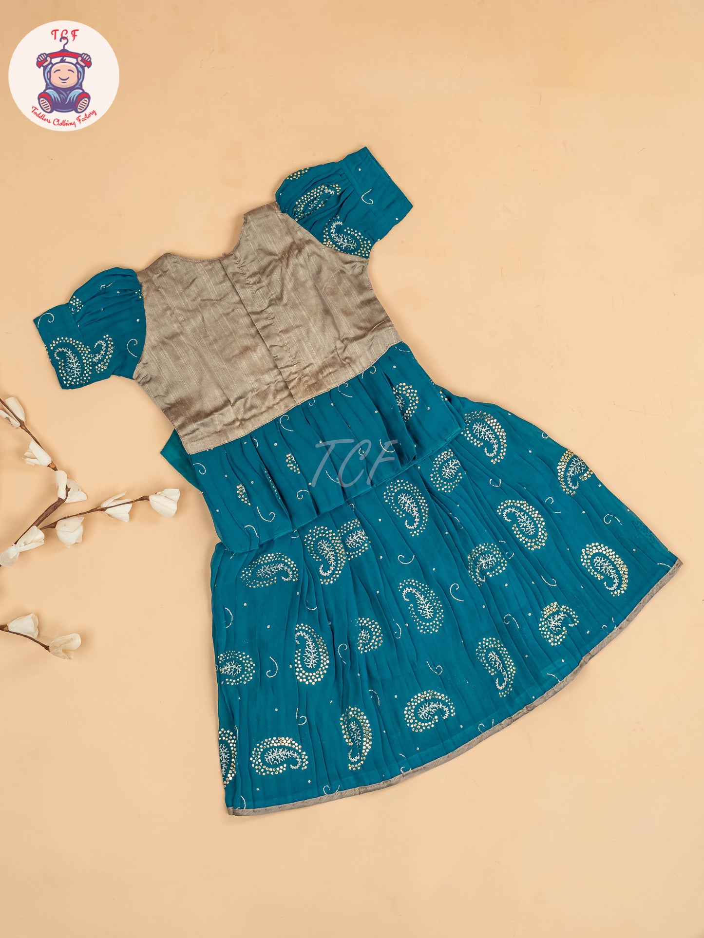 Grey & Light Green - Girls Georgette Pavadai Sattai