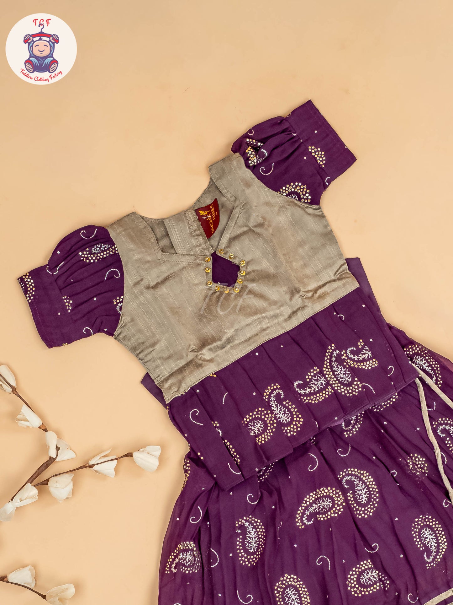 Grey & Purple - Girls Georgette Pavadai Sattai
