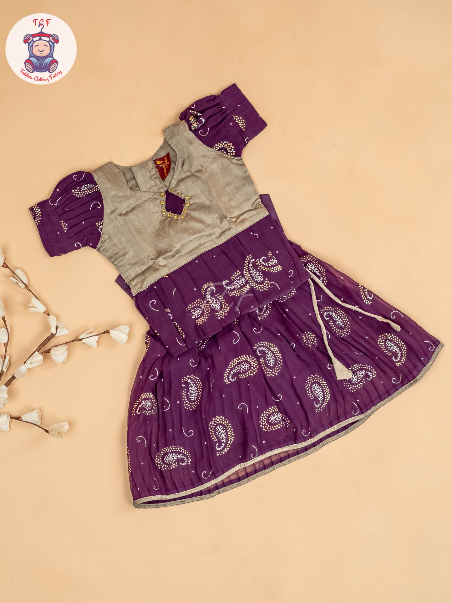 Grey & Purple - Girls Georgette Pavadai Sattai