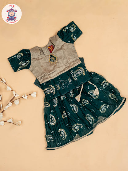 Grey & Green - Girls Georgette Pavadai Sattai