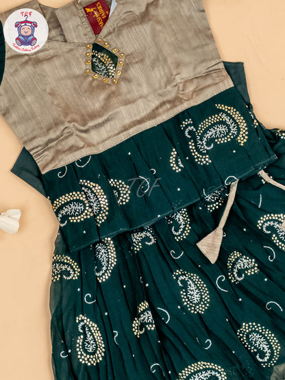 Grey & Green - Girls Georgette Pavadai Sattai