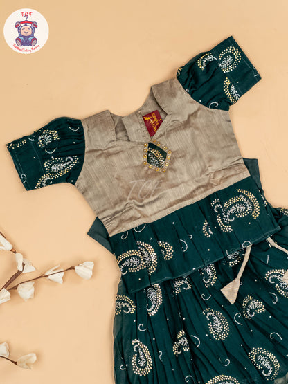 Grey & Green - Girls Georgette Pavadai Sattai