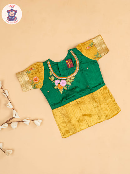 Green & Yellow- Girls Readymade Pavadai Sattai