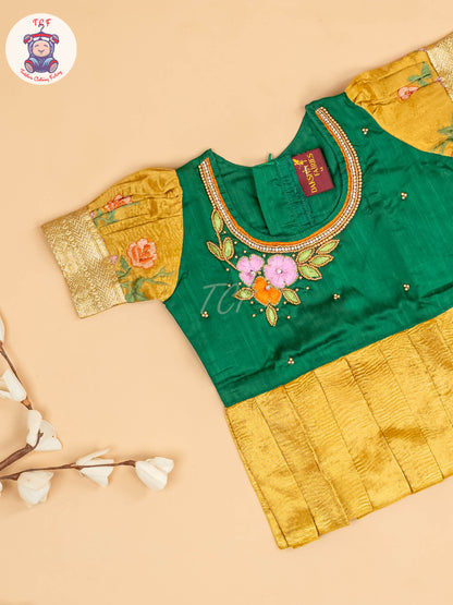 Green & Yellow- Girls Readymade Pavadai Sattai