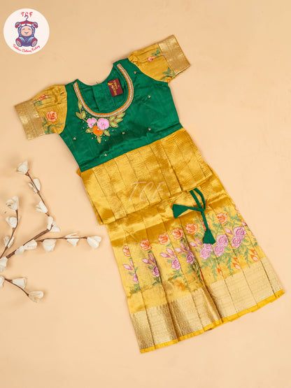 Green & Yellow- Girls Readymade Pavadai Sattai