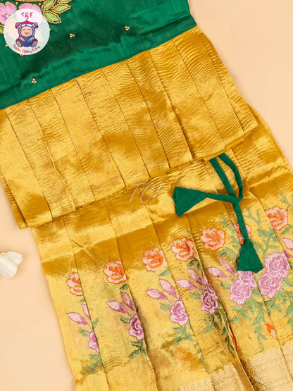 Green & Yellow- Girls Readymade Pavadai Sattai