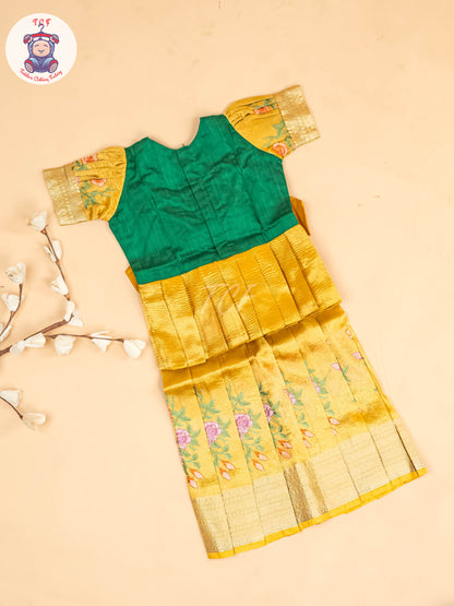 Green & Yellow- Girls Readymade Pavadai Sattai
