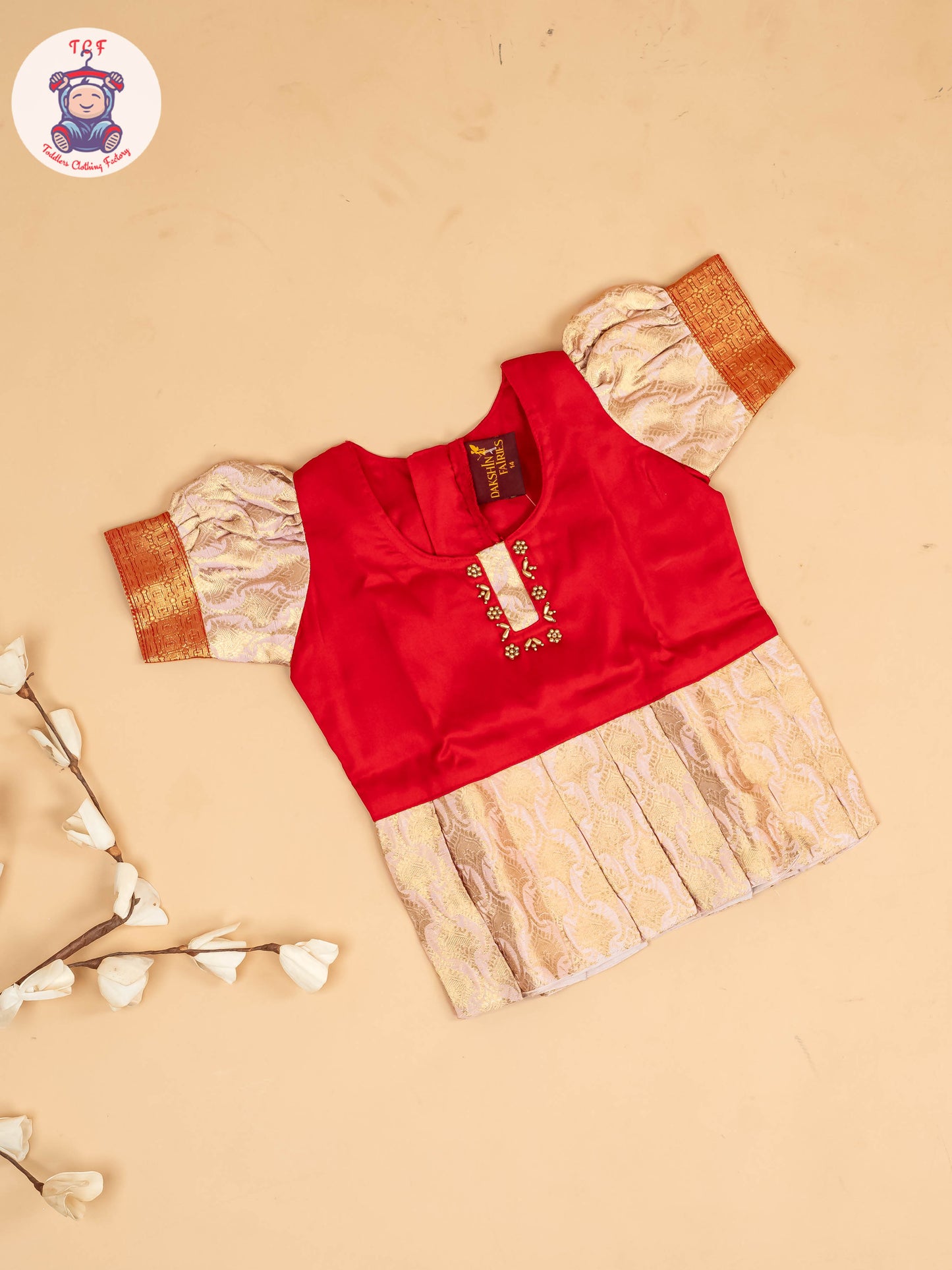 Red & Peach - Girls Readymade Pavadai Sattai