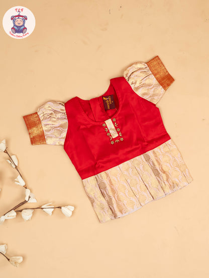 Red & Peach - Girls Readymade Pavadai Sattai