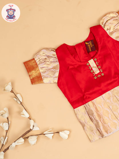 Red & Peach - Girls Readymade Pavadai Sattai