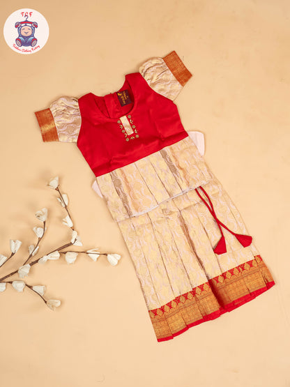 Red & Peach - Girls Readymade Pavadai Sattai