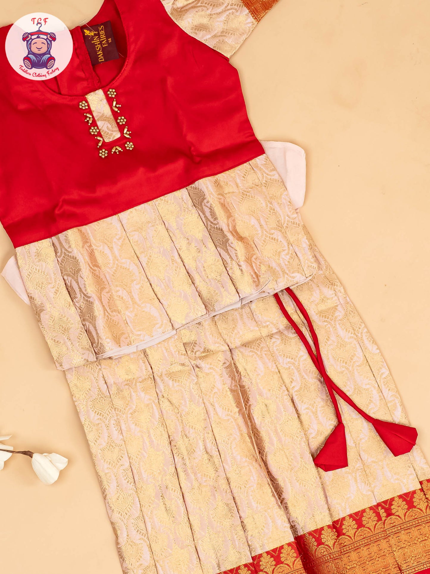 Red & Peach - Girls Readymade Pavadai Sattai