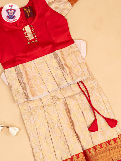 Red & Peach - Girls Readymade Pavadai Sattai