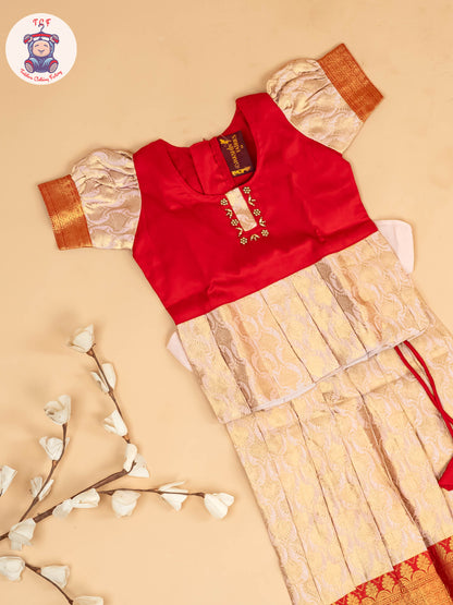 Red & Peach - Girls Readymade Pavadai Sattai