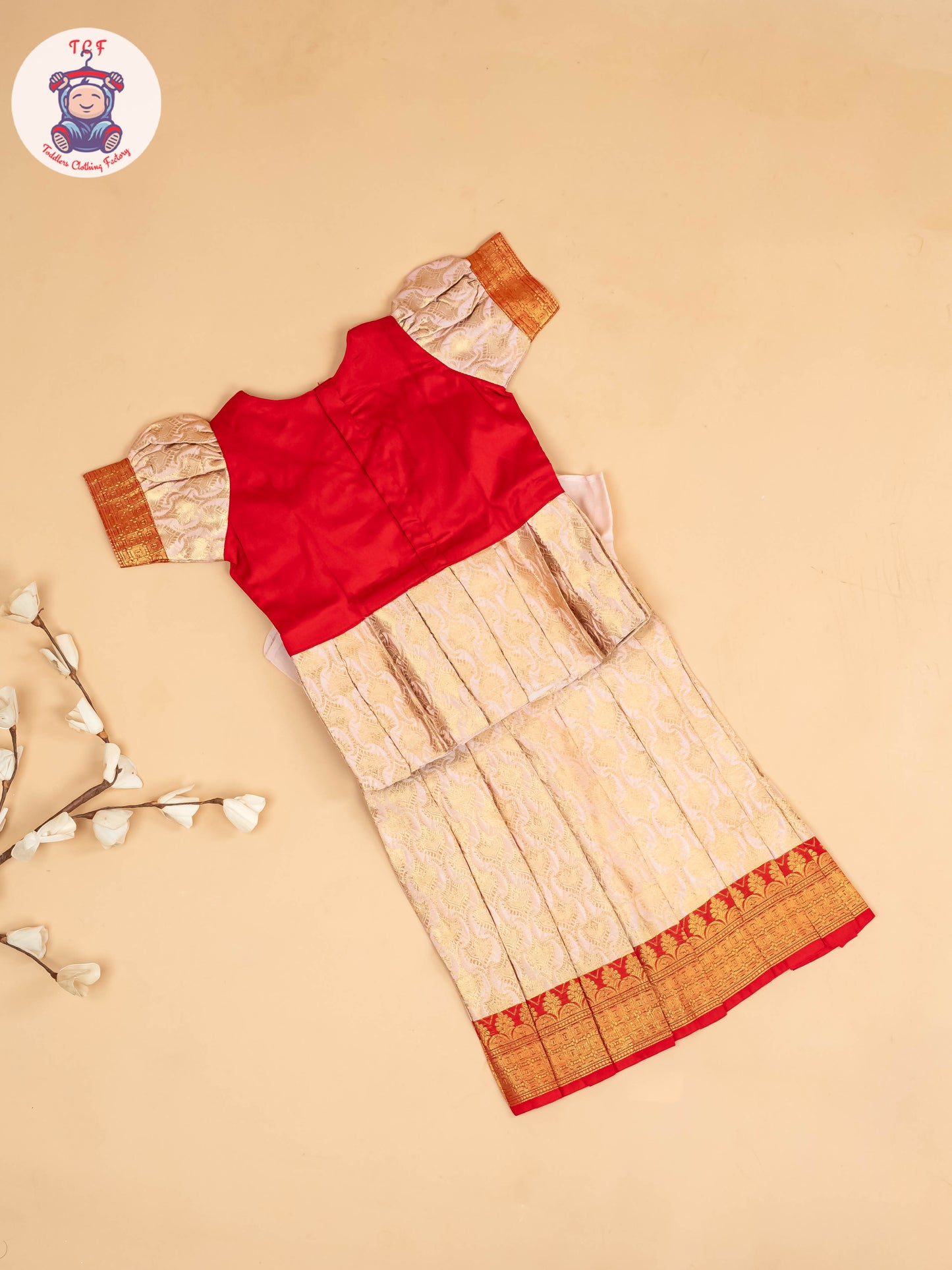 Red & Peach - Girls Readymade Pavadai Sattai