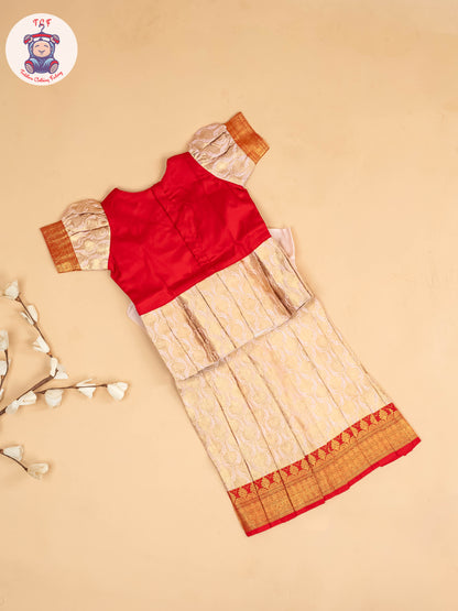 Red & Peach - Girls Readymade Pavadai Sattai