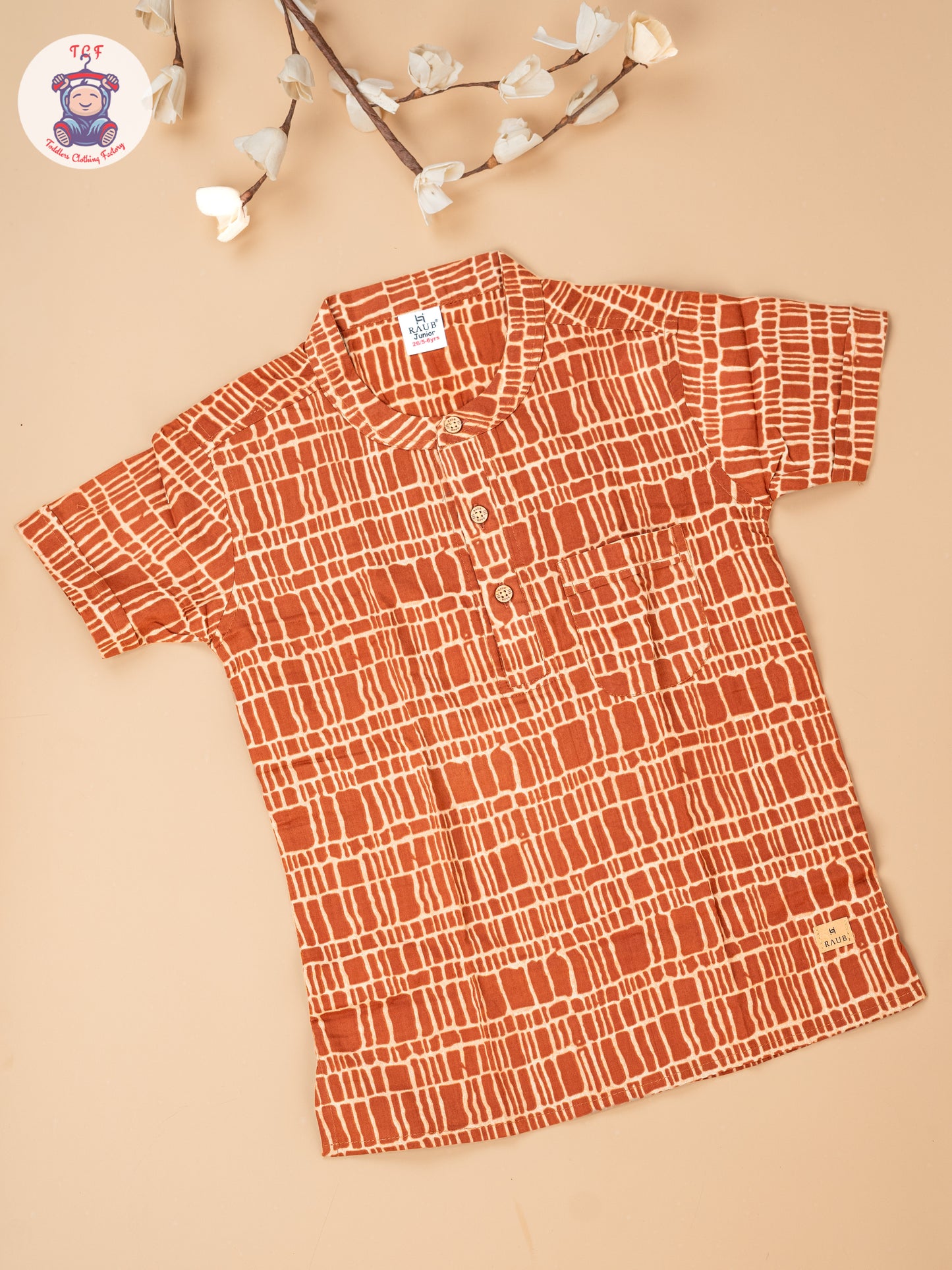 Rust - Boys Readymade Short Kurta